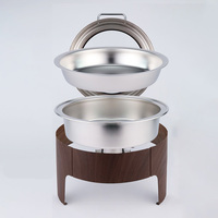 Peralatan Katering Komersial Dekorasi Stainless Steel Motif Kayu Wadah Pemanas Makanan Dengan Tutup Kaca