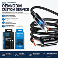 Cable USB C de Carga Súper Rápida de 240W, Conector Transparente, Cable Trenzado de Nailon con Doble Tipo C e Indicador LED para iPhone y Samsung