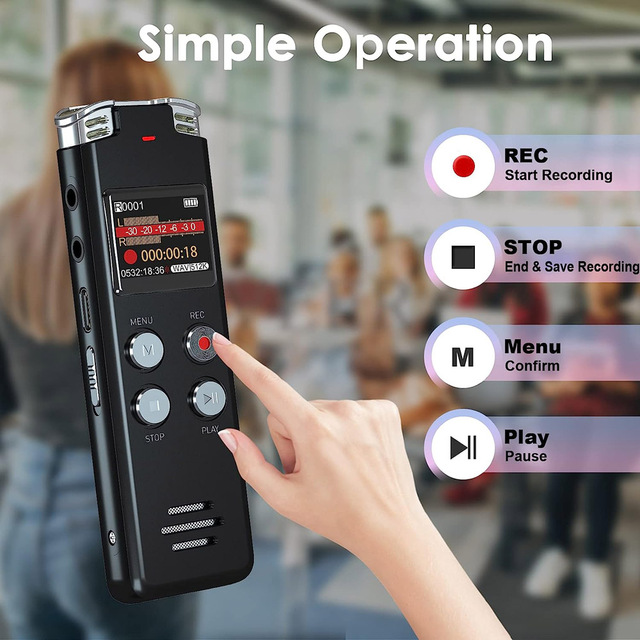 Portable 64GB Slim Audio Recorder Record and Playback MP3 Music USB Digital Voice Dictaphone with Handle