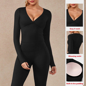 الأكثر مبيعًا قميص بتصميم رقبة v-تي شيرت بأكمام طويلة ملابس رياضية عالية الجودة - Product Image 3