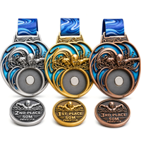 Médaille de natation personnalisée en gros avec pièce commémorative amovible, médaille sportive 3D en relief pour nageur avec ruban