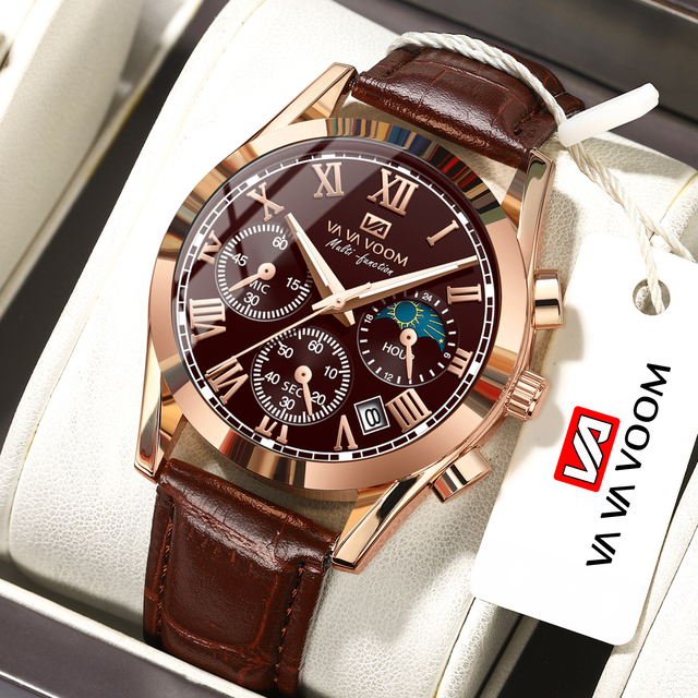 VA VA VOOM 2024 Factory Private Label Leather Straps Chronograph Quartz Watch for Men Custom Fashion Multifunctional Male Watch