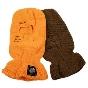 Inverno ao ar livre unisex acrílico malha completa face da tampa cor two tone três 3 2 buraco balaclava máscara de esqui personalizado