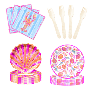 Vajilla Desechable con Temática de Langosta Marina DAMAI, Platos y Vasos de Papel, Decoración para Fiesta de Cumpleaños de Niñas con Pancarta de Feliz Cumpleaños - Product Image 5