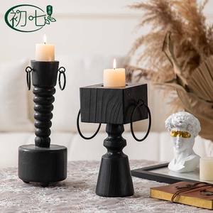 Portavelas cuadrado de madera negro mate para decoración del hogar y bodas A2707 - Product Image 3