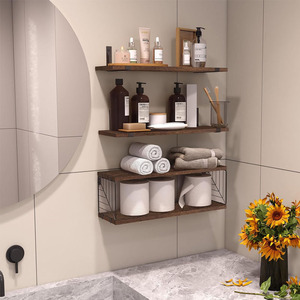 Étagères flottantes de salle de bain à quatre niveaux <span class=keywords><strong>en</strong></span> <span class=keywords><strong>bois</strong></span> rustique brun foncé au-dessus des toilettes, décoration murale <span class=keywords><strong>pour</strong></span> salle de bain et cuisine - Product Image 5