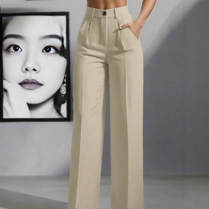 <span class=keywords><strong>Pantalon</strong></span> de travail long <span class=keywords><strong>ample</strong></span> à taille haute plissé décontracté pour femmes, couleur unie froissée vintage européenne américaine 2026 - Product Image 3