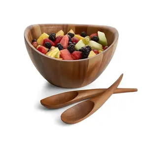 Home Use Food Grade Vegetable Serving Set Acacia Wood Salad Bowls Fruit Salad Carving Fruit Salad