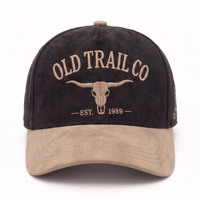 Casquette de baseball en daim à 5 panneaux, style western vintage, bicolore, avec logo brodé 3D personnalisé, type A-Frame, style cowboy et country, snapback, trucker