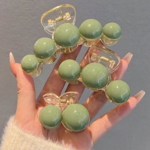 한국 녹색 진주 헤어 클립 여성용 미끄럼 방지 수지 바렛 플라스틱 포니 테일 클립 매일 스타일링 - Product Image 1