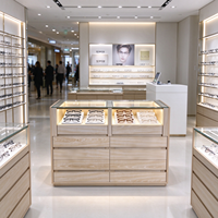 Vitrine optique autoportante en bois de chêne clair avec dessus en verre, dix tiroirs et éclairage LED, certifiée CE ETL pour magasin d'optique