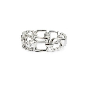 Hong Kong livraison rapide bijoux fins 18k solide or blanc véritable diamant Baguette mince demi chemin mariage bague en or pour les femmes - Product Image 2