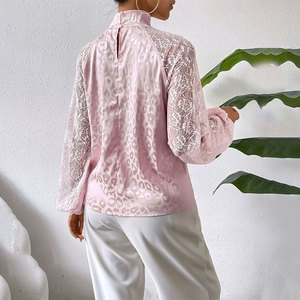 Thời trang thanh lịch dài tay áo Áo sơ mi áo sơ mi áo y blusas Para mujer satin Jacquard lãng mạn ren cổ áo phụ nữ áo thun Tops - Product Image 3