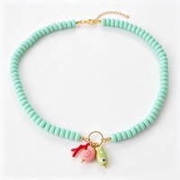 Collar de cuentas de turquesa estilo bohemio Asu con dijes de esmalte de océano, pez, concha y coral, joyería de verano para mujer