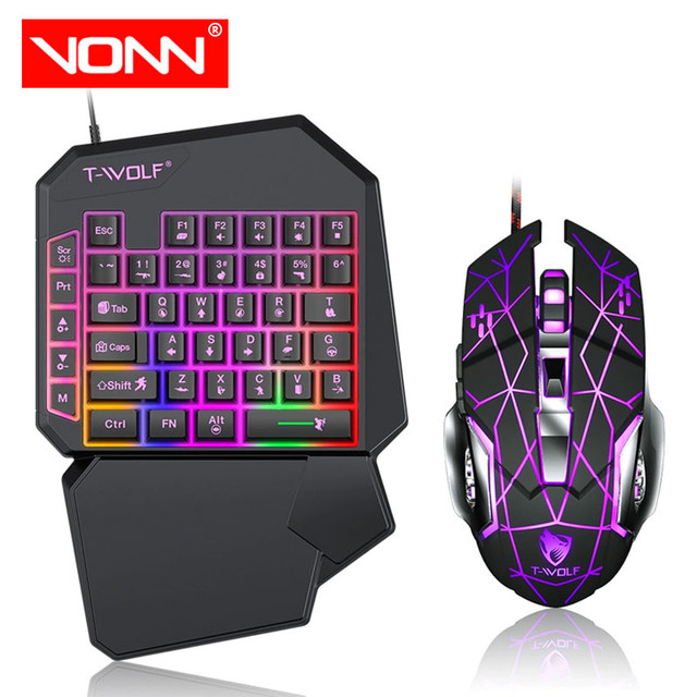 T-Wolf TF900 Mini 40 Keys Wired Gaming Keyboard Mouse Set with Backlight Wrist Rest One-Handed Design for PC Mobile Wholesale