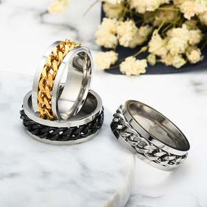 Anillo de Joyería Fina de Plata Estilo Punk, Anillo de Acero Inoxidable con Cadena Giratoria para Hombre y Mujer - Product Image 2