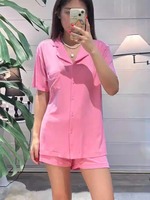 Ensemble pyjama personnalisé rose Cardy Shanjin Sister de même style pour femmes short d'été à manches courtes vêtements de maison minces