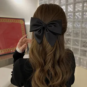 ขนาดใหญ่ผมBowsผมBarrettes Silkyซาตินริบบิ้นภาษาฝรั่งเศสคําBowknotหนาFineผมคลิปอุปกรณ์เสริมสําหรับหญิงสาว