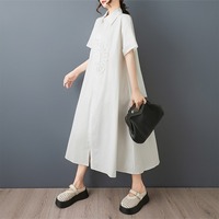 Nouvelle Robe Chemise Patchwork Perlée Été 2026 Chic Français Ample Grande Taille en Mélange de Coton Maxi Blanche et Noire pour Femme – Vente en Gros