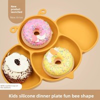 Plateau d'alimentation pour enfants en PE, motif abeille de dessin animé, antidérapant, avec ventouse intégrée, assiette compartimentée pour la diversification alimentaire des tout-petits, diamètre 18 cm