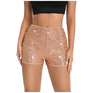 กางเกงขาสั้นเอวสูงยืดหยุ่นสีดำ กางเกงขาสั้นผู้หญิง เซ็กซี่ ผ้าโพลีเอสเตอร์ 100% ประดับกลิตเตอร์เลื่อม ชุดแสดง - Product Image 4