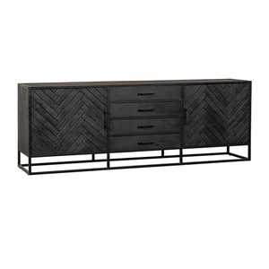 Buffet Mango Noir 210x45x75cm – Meuble de Rangement Élégant et Robuste avec Étagères Spacieuses – Design Raffiné Idéal pour Salon - Product Image 1