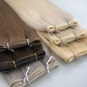 2023 extensão do cabelo natural humano duplo desenhado gênio extensão da trama obmer remy top quality gênio tramas castanha ondulado 22"