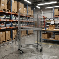 Chariot de manutention pour entrepôt, atelier, supermarché, avec paniers métalliques, marchepieds pliables, finition zinguée, chariot à main avec roues