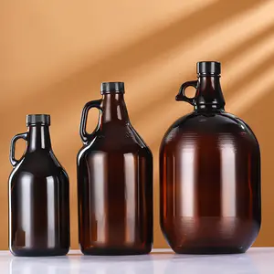 Growler De Vidrio toptan boş yeniden kullanılabilir Kombucha şişe 1/2 galon (64 Oz) Amber cam bira yetiştiricileri