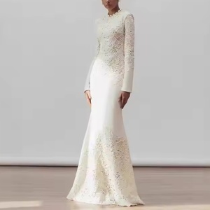 Robe de Soirée de Luxe Vintage Élégante, Haute Qualité, Blanche, à Motifs Floraux, Coupe Sirène, Longueur Ras du Sol, Style Banquet et Soirée - Product Image 1