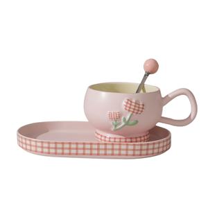 Juego de <span class=keywords><strong>Taza</strong></span> y Platillo con Relieve de Tulipán Minimalista de Alta Gama, con Tapa y Cuchara, para Oficina y Hogar, Regalo de Cumpleaños, Recuerdo - Product Image 5