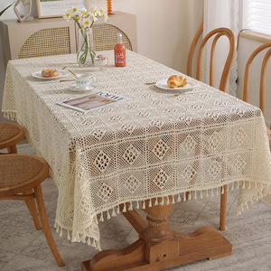 Tovaglia in pizzo scavato con runner da tavola in tessuto di <span class=keywords><strong>cotone</strong></span> nappa per la decorazione della frangia della copertura della tavola della festa da pranzo della <span class=keywords><strong>cucina</strong></span> - Product Image 1