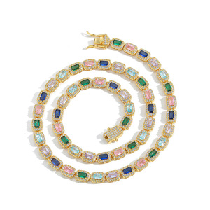 <span class=keywords><strong>Hip</strong></span>-<span class=keywords><strong>Hop</strong></span> <span class=keywords><strong>Rap</strong></span> grande gemma bracciale moda 5A zircone glassato in vero oro placcato collana di gioielli colorati - Product Image 1