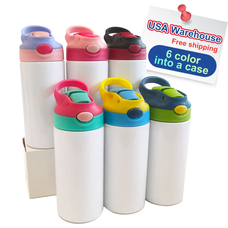 Tazas pijas de agua rectas de aislamiento de doble pared de acero inoxidable para niños, tazas de sublimación en blanco, 12oz, 350ml, almacén de EE. UU.