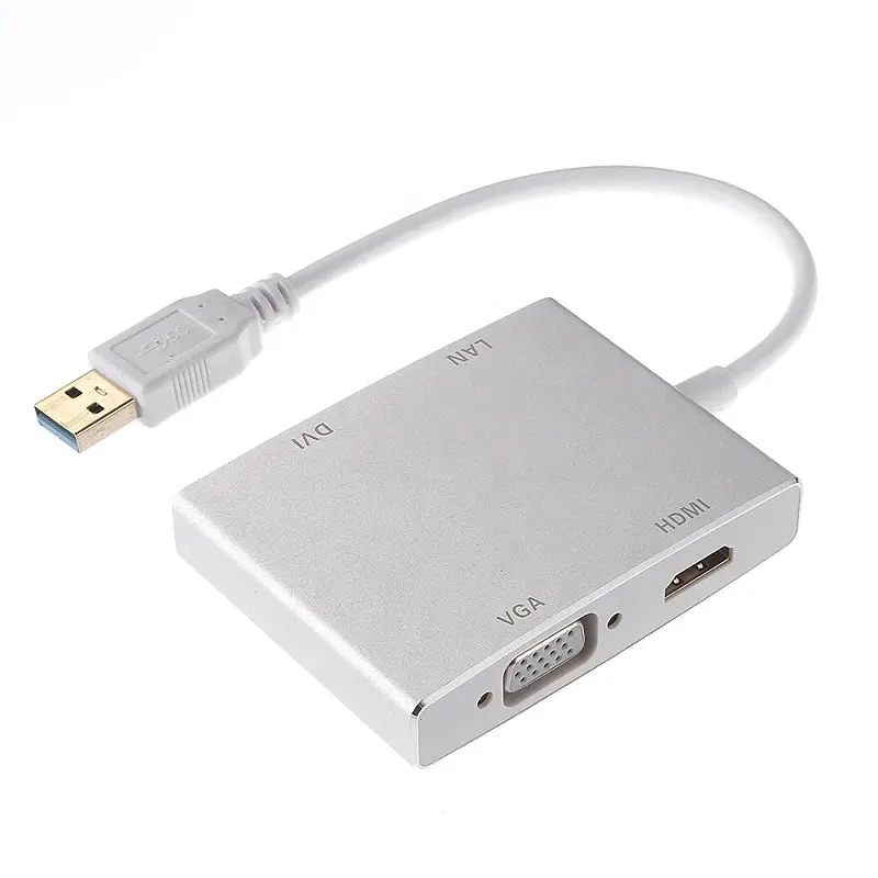 Adaptador 4 en 1 USB a Video HDMI VGA DVI RJ45 Ethernet Convertidor para múltiples monitores y Windows 7 8 10 y Mac OS X, etc.