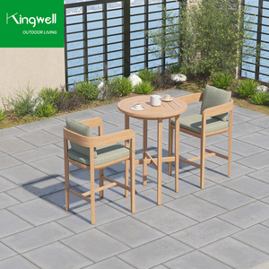 Conjunto de Muebles de Exterior de Teca Duradera, Madera Maciza Natural, <span class=keywords><strong>Taburetes</strong></span> de Bar <span class=keywords><strong>y</strong></span> Mesa Alta para Jardín con Cojín Impermeable - Product Image 6