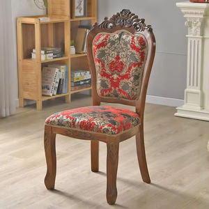 Chaise de salle à manger en bois massif à motif floral américain, design moderne, durable et stable, dossier en tissu, accoudoirs pour salon - Product Image 4