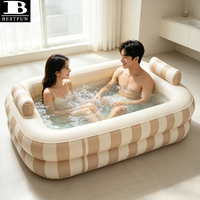 Piscine gonflable rectangulaire beige en PVC épaissi, avec rayures, transat gonflable avec appui-tête, pour la famille, extérieur, jardin