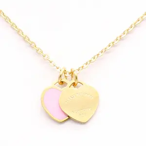 Love Double Heart Enamel Lady FOREVER LOVE Letter T Stainless Steel Necklace Drift Bottles Jewelry Wholesale Gift Women TT