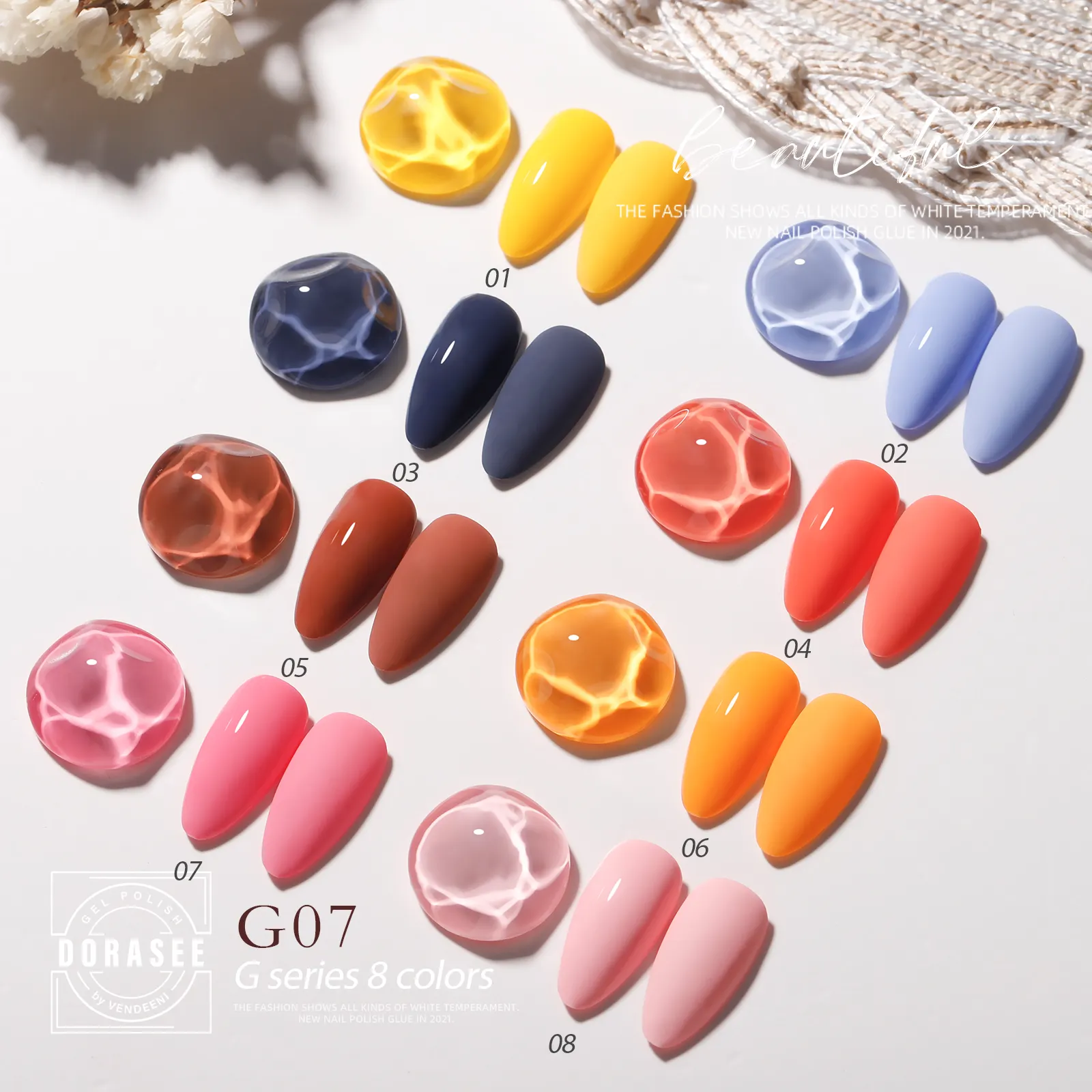 Productie Gratis Sample Mode G Serie 8-Kleuren Nagellak Art Product Set Nail Gel Polish Voor Salon Kleur
