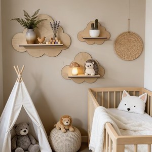 Wooden Cloud Wall <b>Shelf</b> With <b>Hooks</b> For Keys Storage And Decoration Living Room Multipurpose Wall Mounted Type - Product Image 4