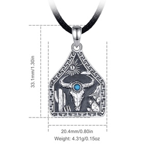 Collar <span class=keywords><strong>con</strong></span> Colgante de Cabeza de Vaca de Cobre Plateado de Alta Calidad, Acabado Oxidado Vintage, Joyería del Desierto Occidental al por Mayor <span class=keywords><strong>con</strong></span> Turquesa - Product Image 2