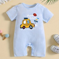 Jumpsuit Bayi Summer Infant Bermotif Mobil 100% Katun dengan Kancing Tekan untuk Bayi Laki-laki