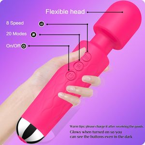 Vibrador tipo varita, juguete sexual para adultos, estimulación del clítoris/punto G, 8 velocidades/20 patrones, totalmente impermeable, 1 pila D, 6 onzas (rosa) - Product Image 3