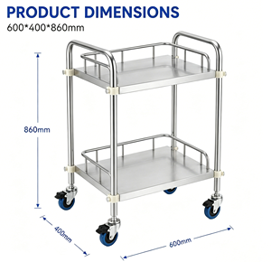 Heavy Duty Stainless Steel Service Cart Medical Utility <b>Trolley</b> 2 Tier Rolling Cart with <b>Wheels</b> for Hospital Clinic Beauty - Product Image 5