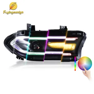 Araba projektör farlar arabalar için led far kitleri SRT LED RGB Dazzle DRL 2015 + otomatik far için manyetik Dodge şarj cihazı