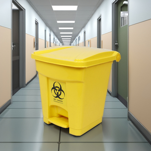 Yellow Rectangular <b>Plastic</b> Medical Waste <b>Bin</b> with Foot Pedal for Hospital Indoor Use Bio-Hazard Label - Product Image 2