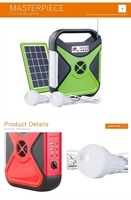 Kit d'éclairage domestique portable et rechargeable avec lampe solaire, ampoule intérieure, radio et musique