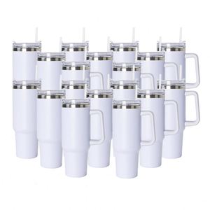 Gobelet isotherme blanc de 40 oz avec poignée pour sublimation, tasses à café et à bière pour impression DIY - Product Image 1