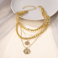 Collier superposé en or pour femme, pendentif classique style romain et grec, ensemble de chaînes mixtes style bohème, vente en gros